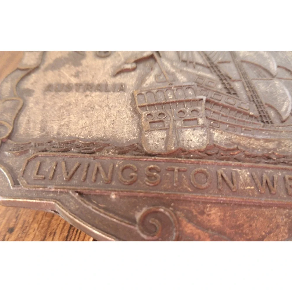 Livingston Wells & Co Vintage Brass Belt Buckle Gold Dealers Shipping 4 x 3